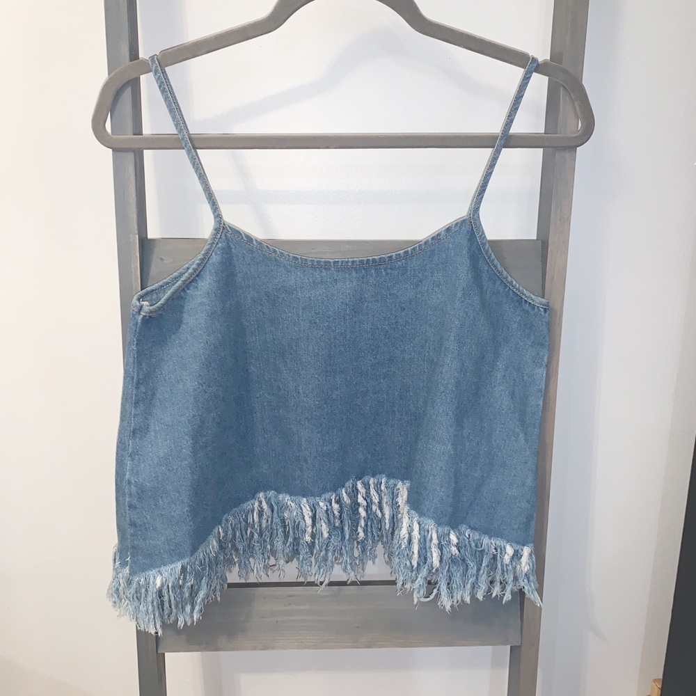 Sadie and Sage Denim Fringed Crop Top Small